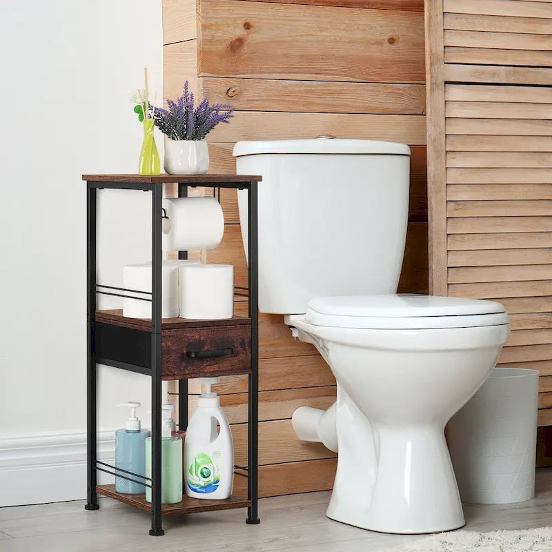 Armadietto da bagno a 3 ripiani autoportante con cassetto – Multicolore, Singolo