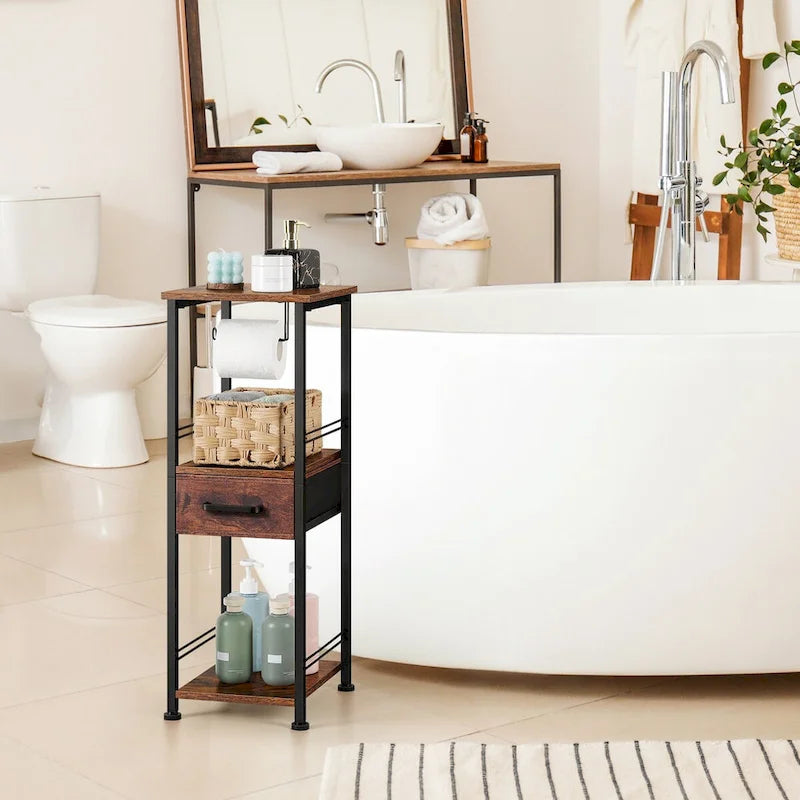 Armadietto da bagno a 3 ripiani autoportante con cassetto – Multicolore, Singolo