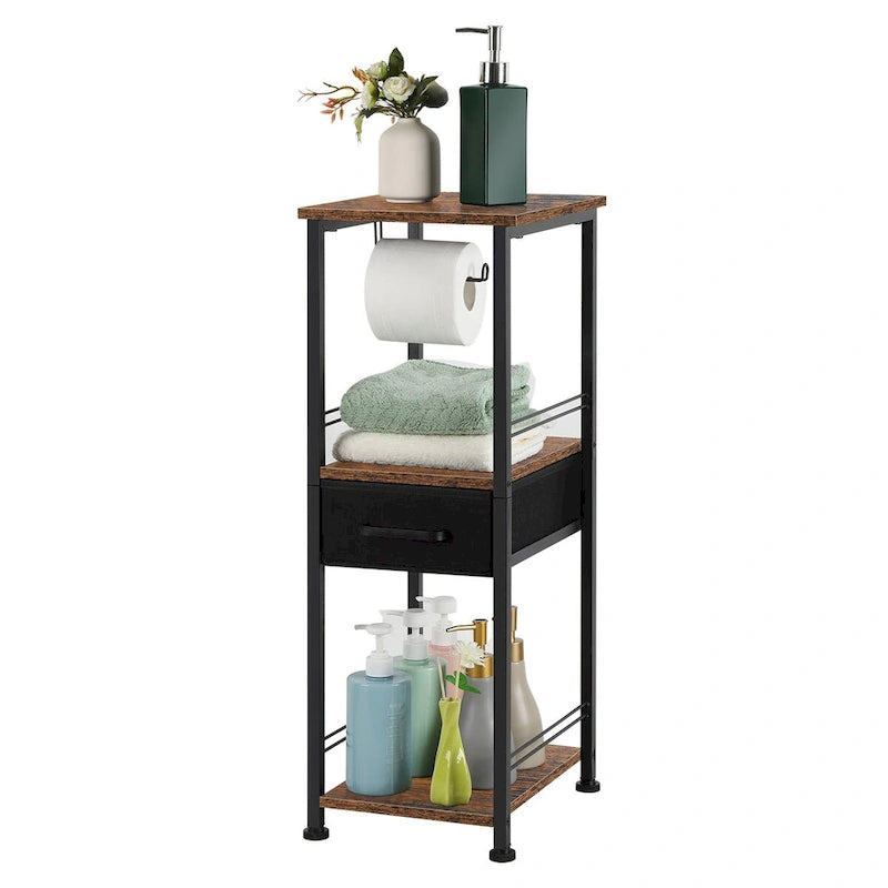 Armadietto da bagno a 3 ripiani autoportante con cassetto – Multicolore, Singolo