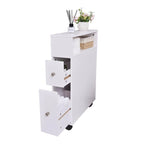 Mobiletto stretto per bagno con finitura in legno bianco, 1 posto