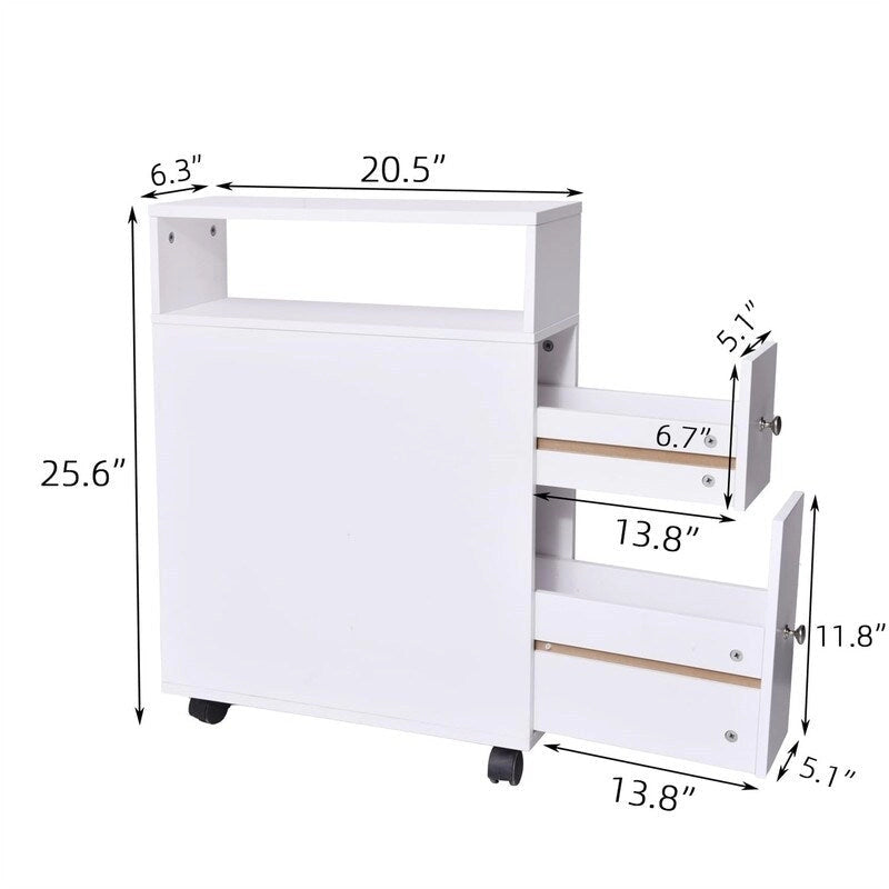 Mobiletto stretto per bagno con finitura in legno bianco, 1 posto