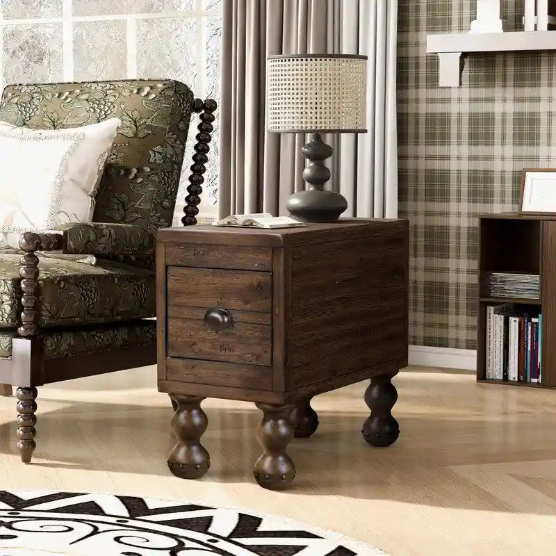 Tavolino in legno massello marrone/espresso con cassetto, montaggio in 1 persona