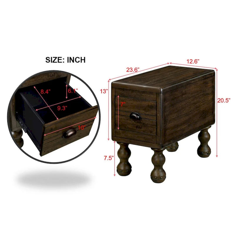 Tavolino in legno massello marrone/espresso con cassetto, montaggio in 1 persona