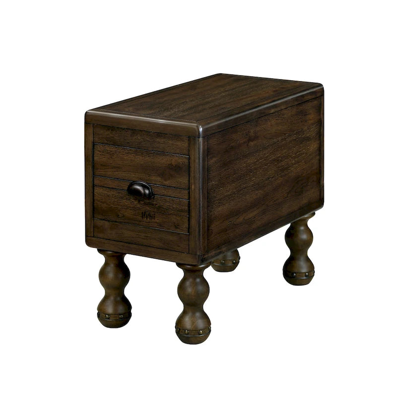 Tavolino in legno massello marrone/espresso con cassetto, montaggio in 1 persona