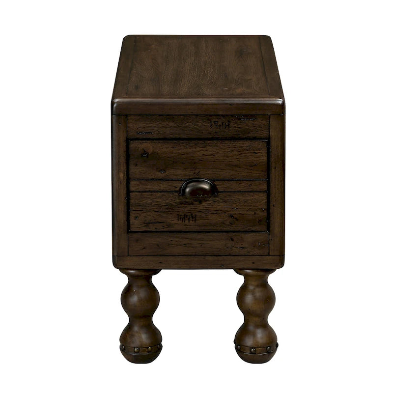 Tavolino in legno massello marrone/espresso con cassetto, montaggio in 1 persona