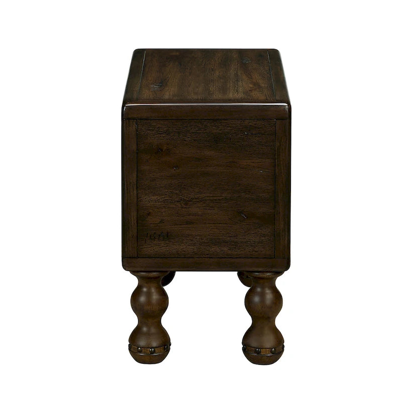 Tavolino in legno massello marrone/espresso con cassetto, montaggio in 1 persona