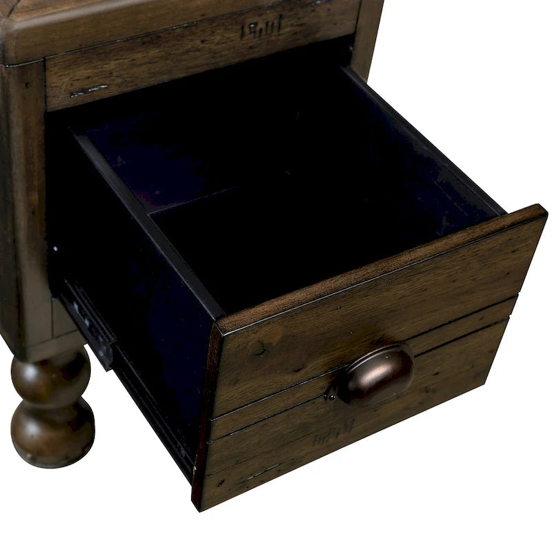 Tavolino in legno massello marrone/espresso con cassetto, montaggio in 1 persona