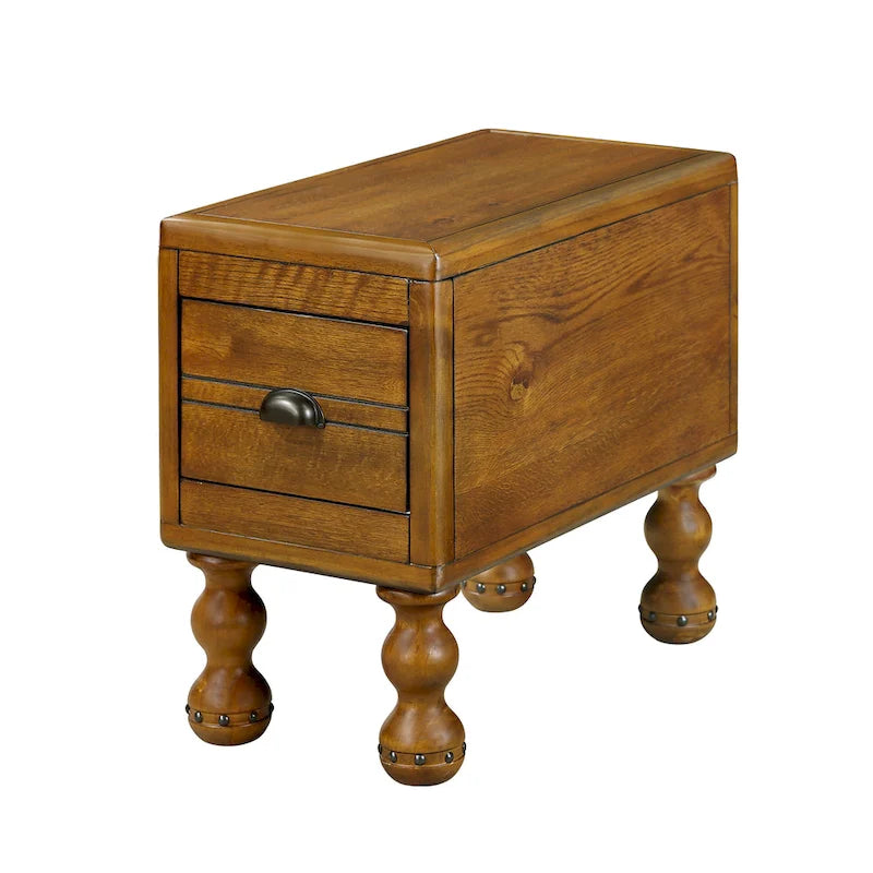 Tavolino in legno massello marrone/espresso con cassetto, montaggio in 1 persona